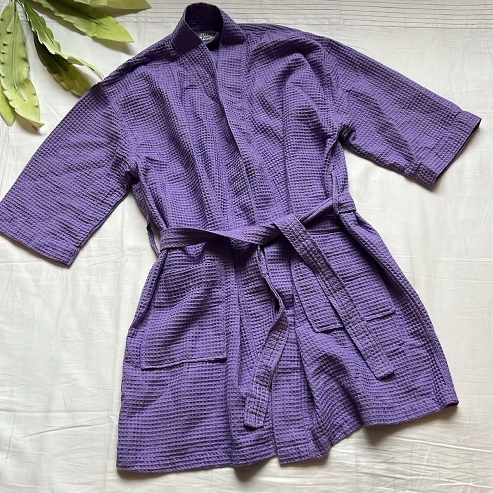 Chakir Turkish Linens Lightweight Quick Dry Waffle Knit Kimono Short Robe - Picture 7 of 13